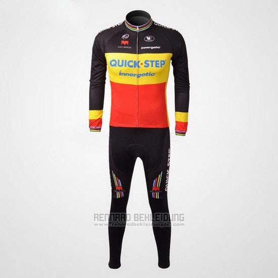 2010 Fahrradbekleidung Quick Step Champion Belgien Trikot Langarm und Tragerhose